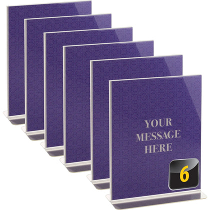 Officemate Vertical Sign Holder: Clear Plastic 8.5x11 - Double Sided Durable - 6 Pack - Signs & Nameplates