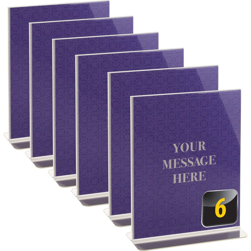 Officemate Vertical Sign Holder: Clear Plastic 8.5x11 - Double Sided Durable - 6 Pack - Signs & Nameplates