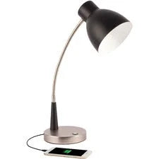 OttLite Adjust LED Desk Lamp - 22’’ Height x 3’’ Width - Bulb - Silver Matte Black - Adjustable Brightness USB Charging