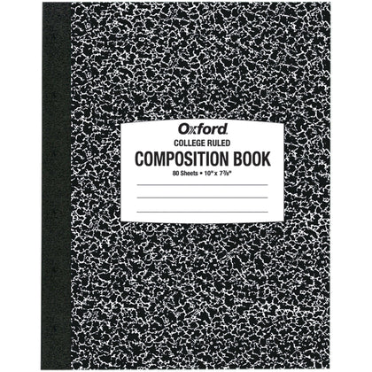 Oxford College Composition Notebook: 80 Sheets 7 7/8’’ x 10’’ Black Marble Cover - Notebooks