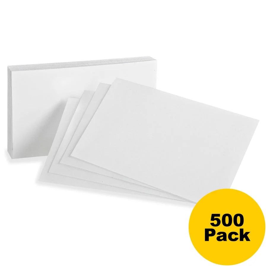 Oxford Plain Index Cards: 3’’ x 5’’ 85 lb - White - SFI Certified - 100/Pack - Cards & Accessories