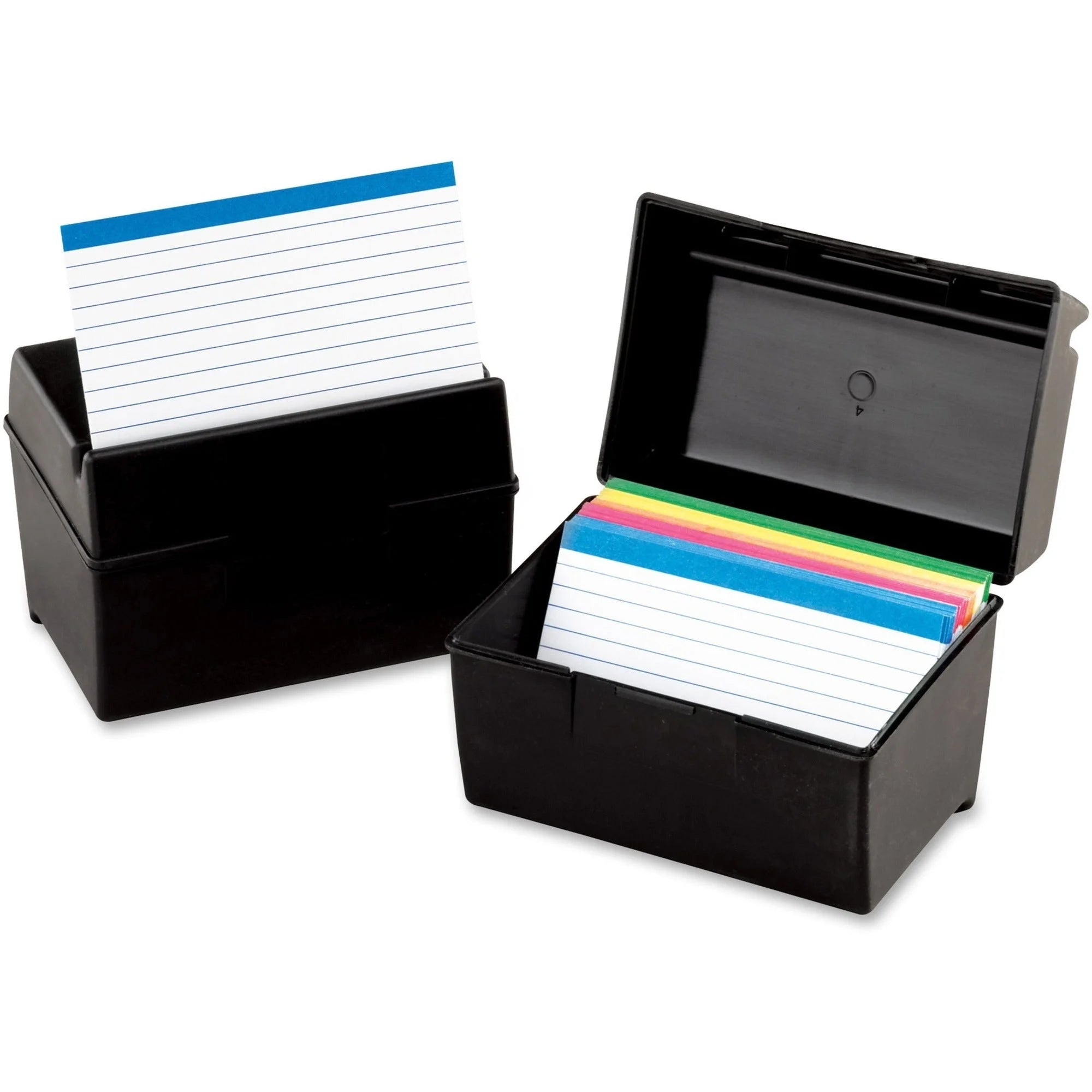 Oxford Plastic Index Card Box with Lid - 8’’x5’’ - 400 Cards - Black - & Accessories