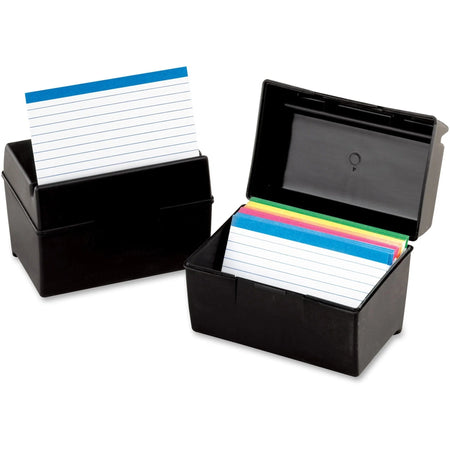 Oxford Plastic Index Card Box with Lid - 8’’x5’’ - 400 Cards - Black - & Accessories