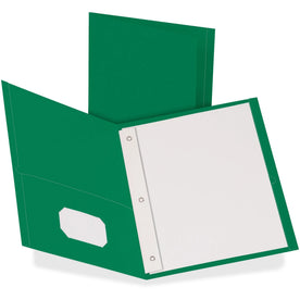 Oxford Recycled Pocket Folder: 8 1/2’’ x 11’’ 3 Fasteners Leatherette Hunter Green - Folders