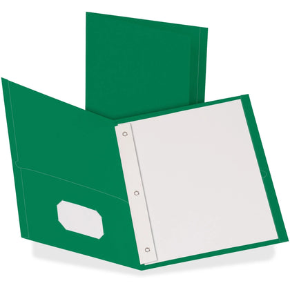 Oxford Recycled Pocket Folder: 8 1/2’’ x 11’’ 3 Fasteners Leatherette Hunter Green - Folders