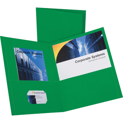 Oxford Recycled Pocket Folder - Hunter Green Leatherette - 25/Box - Folders