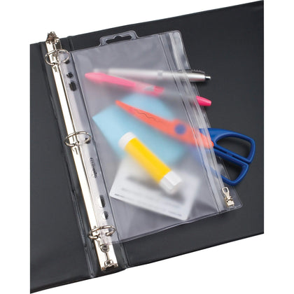 Oxford Zipper Binder Pockets: 9 1/2’’ x 6’’ - 5-Hole Ring - Frost Vinyl/Poly - Pockets