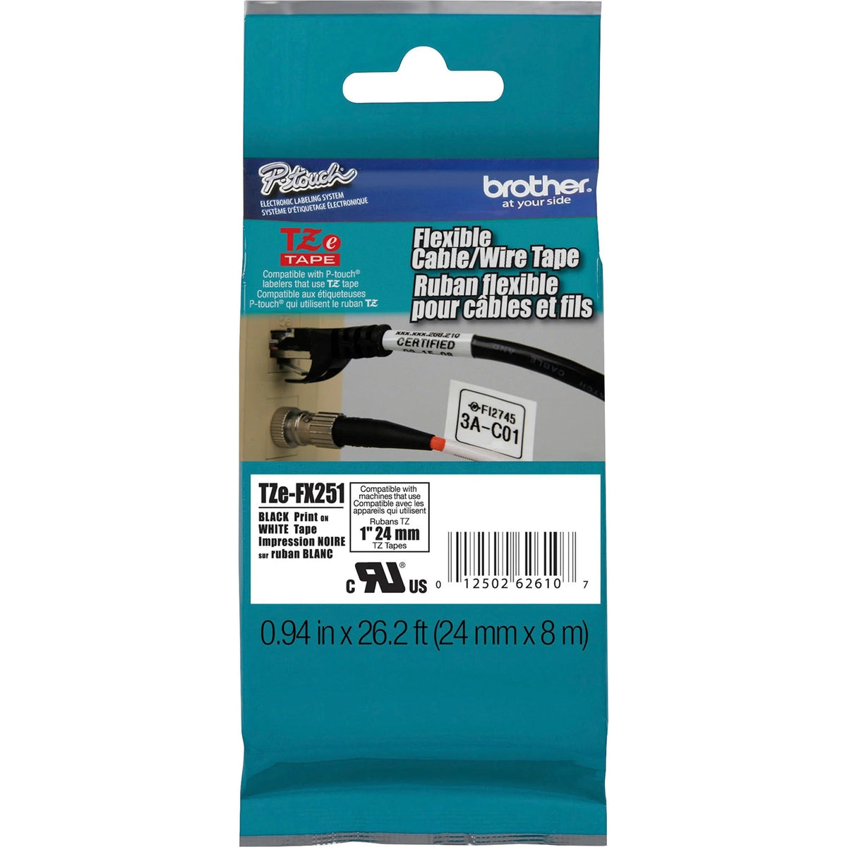 P-touch 1’’ Black on White Flexible ID Tape - Durable Thermal Transfer Label - Maker Supplies
