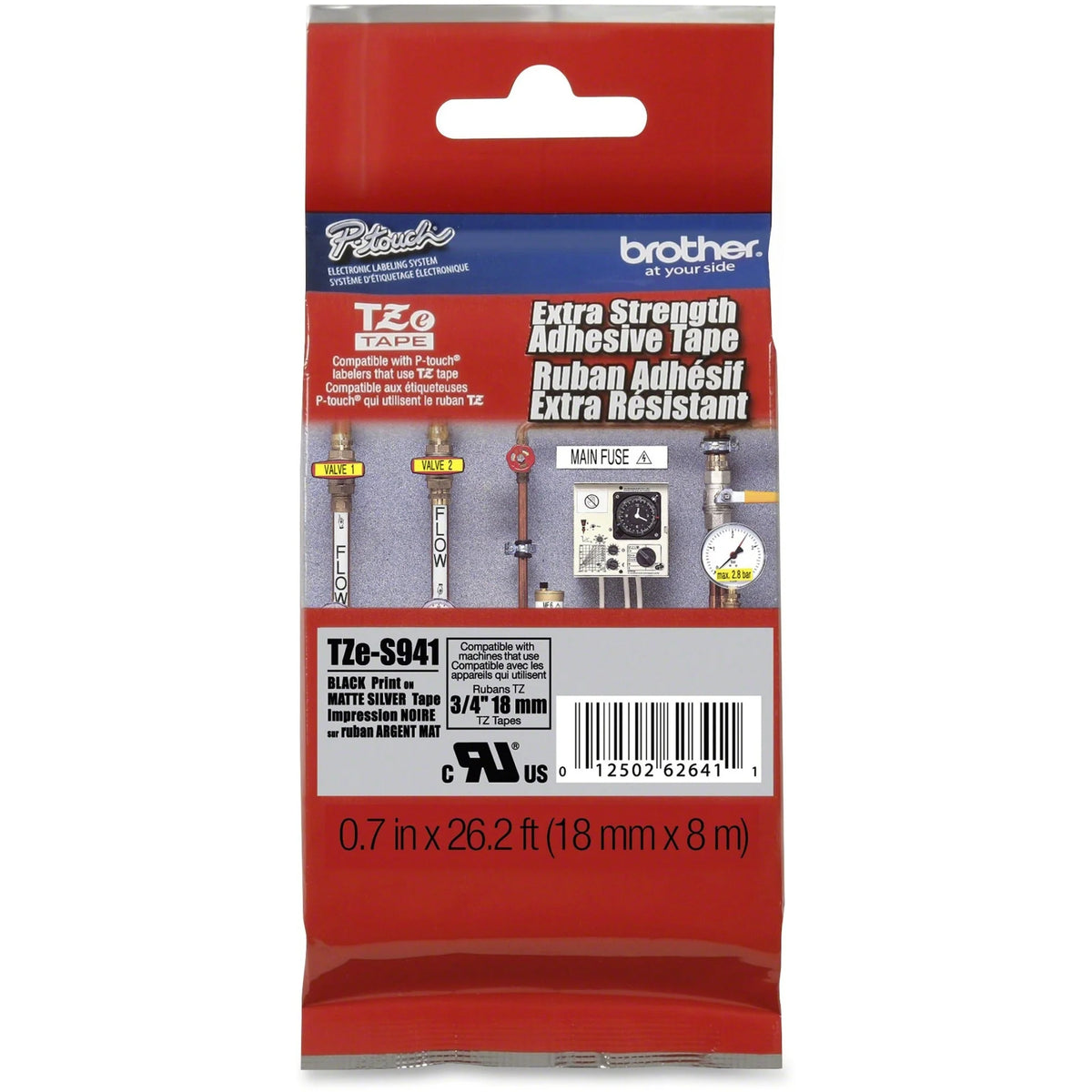 P-touch Extra-Strength Adhesive Tape - 3/4’’ Width - Black - Thermal Transfer - Label Maker Supplies