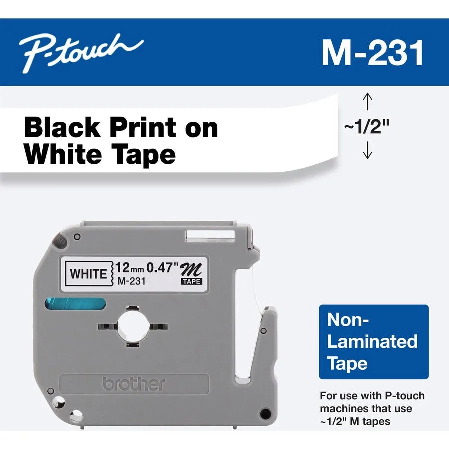 P-touch Nonlaminated M Series Tape Cartridge - 1/2’’ Width - White - Label Maker Supplies