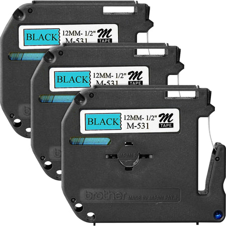 P-touch Nonlaminated M Series Tape Cartridge - 1/2’’ x 26 1/5 ft - Blue/Black - 3-Pack - Label Maker Supplies