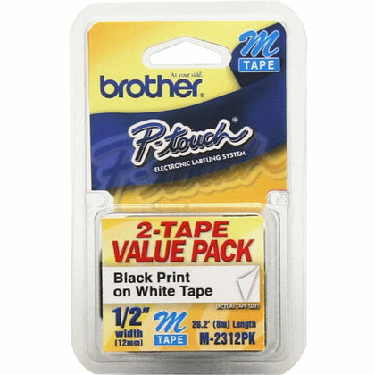 P-touch Nonlaminated M Tape Value Pack - 1/2’’ White - 2 - Label Maker Supplies
