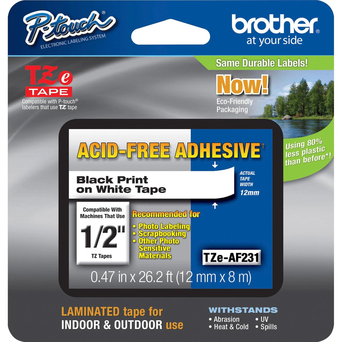 P-touch Adhesive Acid-free TZ Tape-x 15/32’’ Width x 26 1/4 ft Length White 1 Each Thermal Transfer Water Resistant