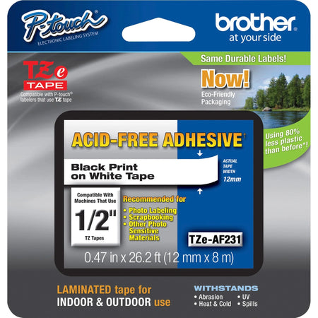 P-touch Adhesive Acid-free TZ Tape-x 15/32’’ Width x 26 1/4 ft Length White 1 Each Thermal Transfer Water Resistant