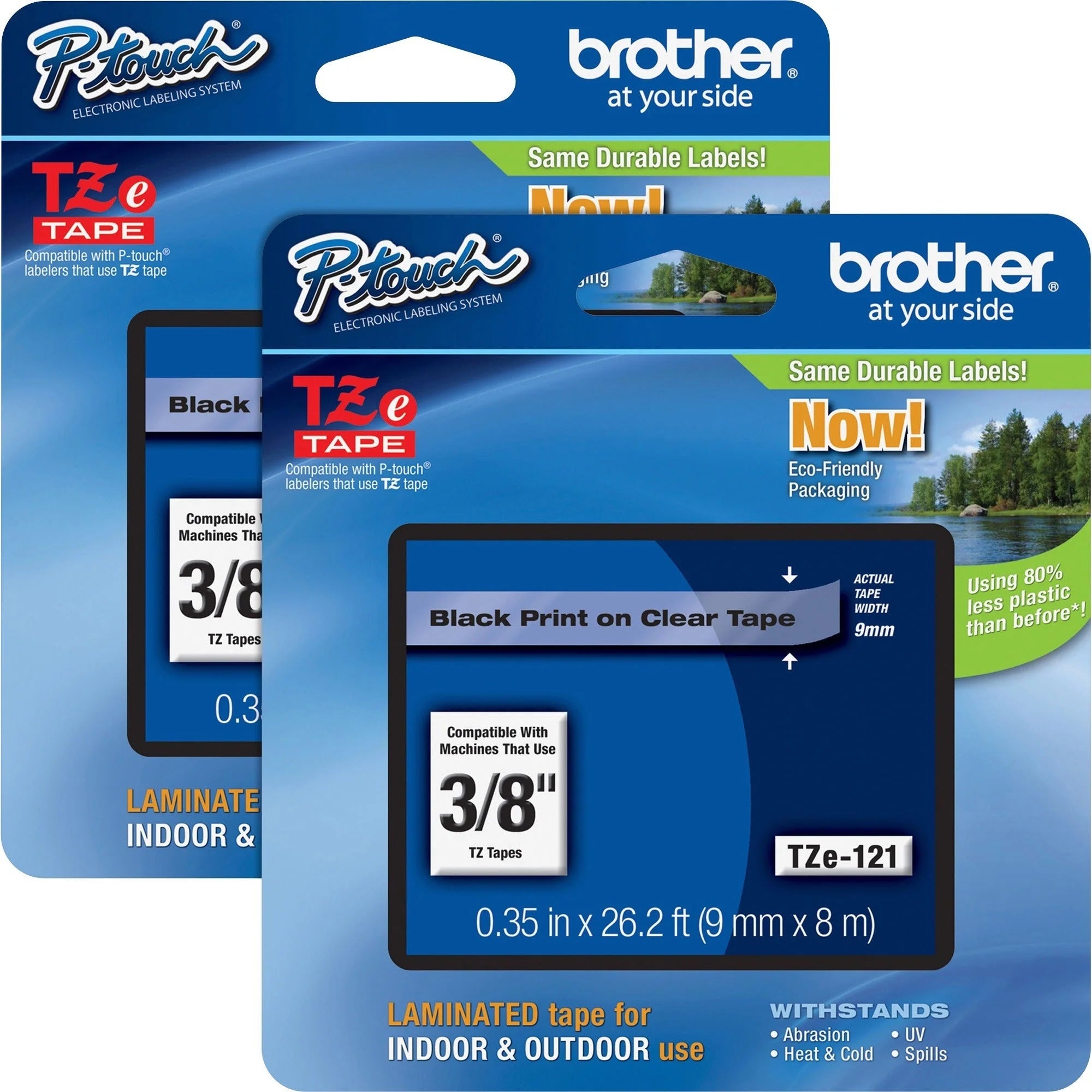 P-touch TZe 3/8’’ Clear Tape Cartridges - Water Grease & Temperature Resistant - 2-Pack - Label Maker Supplies