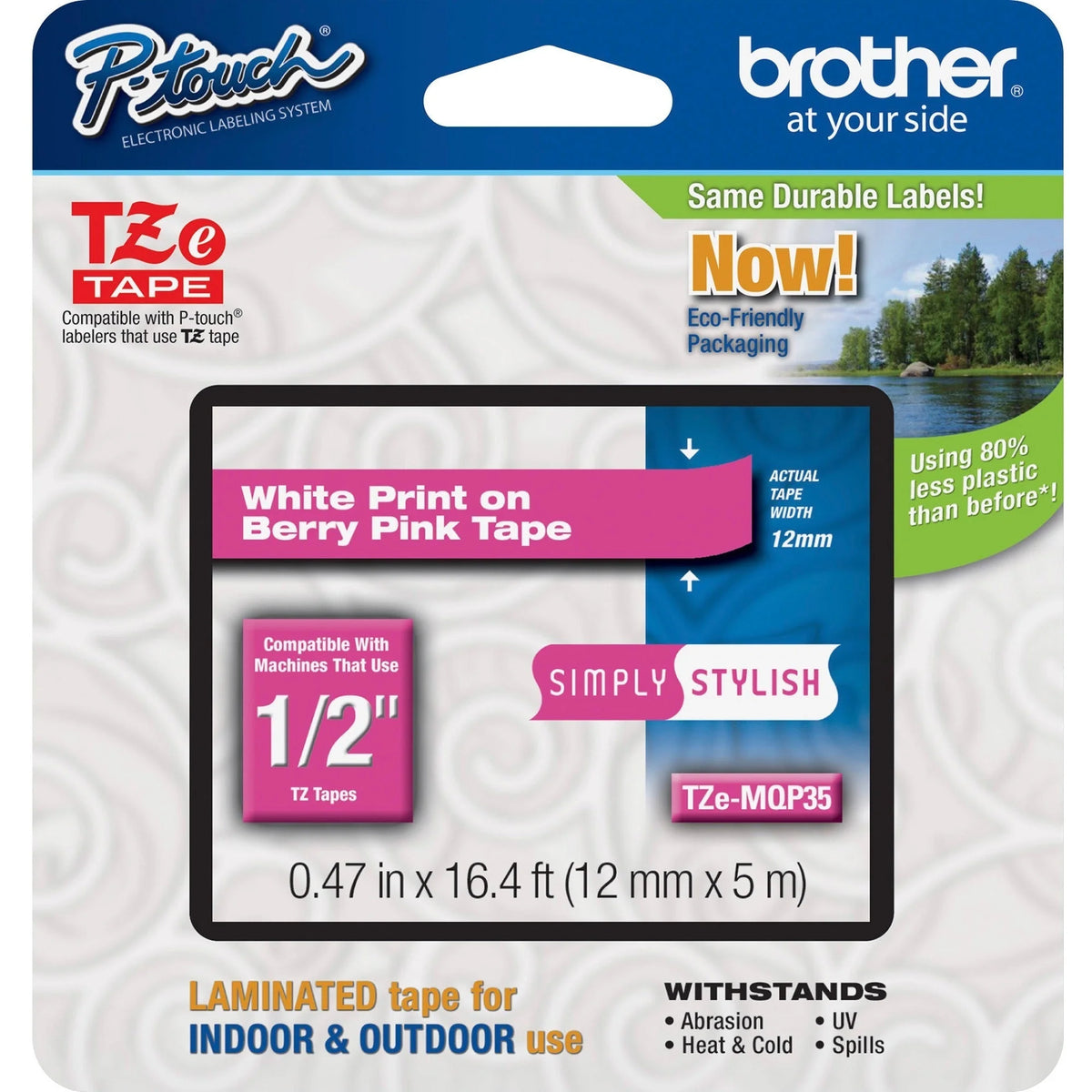 P-touch TZe Berry Pink Laminated Tape - Water Resistant - 15/32’’ x 16.4 ft - Label Maker Supplies