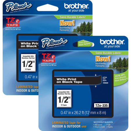 P-touch TZe Black Laminated Tape Cartridges - Water Resistant - 2 / Bundle - Label Maker Supplies