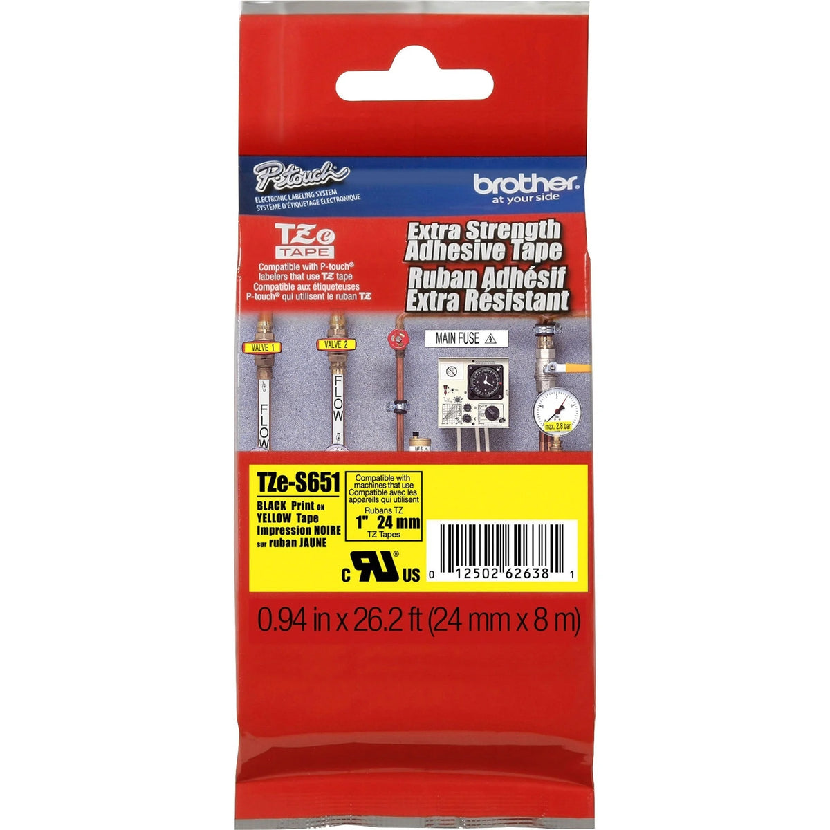 P-touch TZe Extra-Strength Adhesive Tape: Thermal Transfer 15/16’’ Width Black & Yellow - Label Maker Supplies