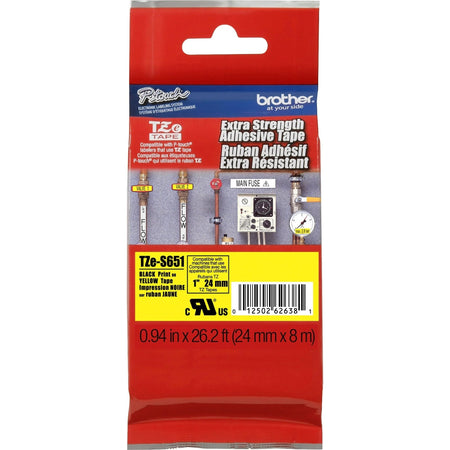 P-touch TZe Extra-Strength Adhesive Tape: Thermal Transfer 15/16’’ Width Black & Yellow - Label Maker Supplies