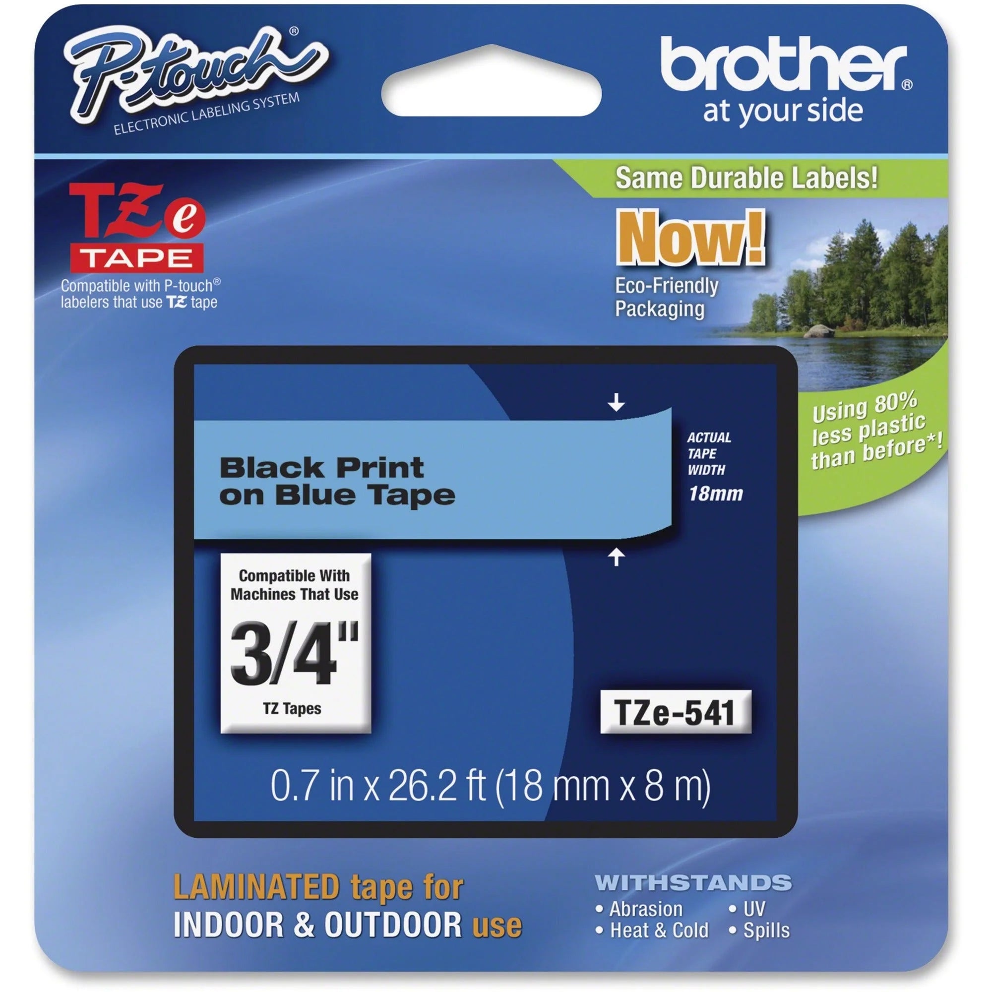 P-touch TZe Flat Surface Laminated Tape: Blue & Black - Water Grease Resistant - Label Maker Supplies