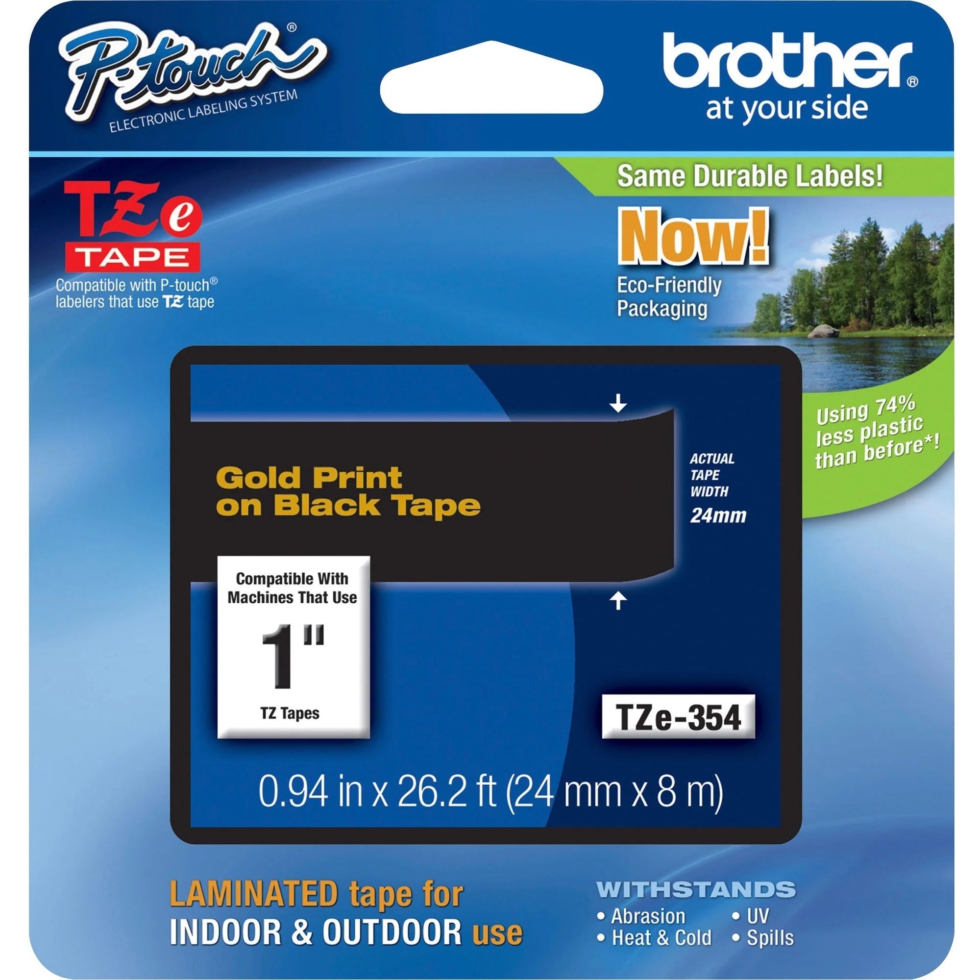 P-touch TZe Gold & Black Laminated Tape - 15/16’’ Width - Water Grease Temperature Resistant - Label Maker Supplies