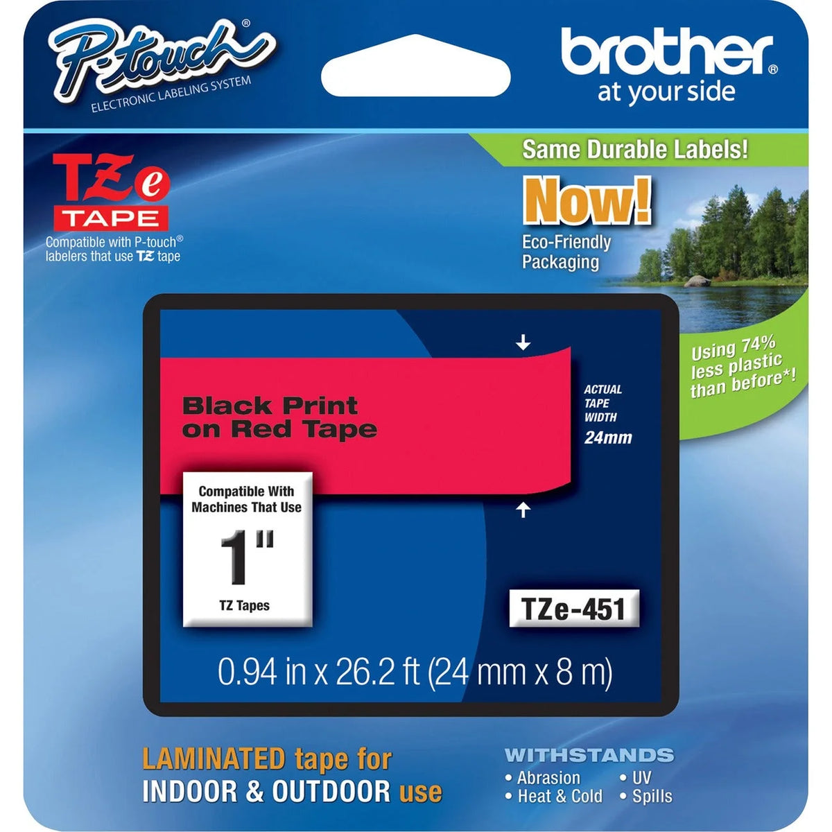 P-touch TZe Laminated Tape Cartridge: 15/16’’ Width Rectangle Black & Red - Resistant Durable - Label Maker Supplies