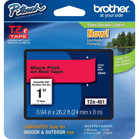 P-touch TZe Laminated Tape Cartridge: 15/16’’ Width Rectangle Black & Red - Resistant Durable - Label Maker Supplies