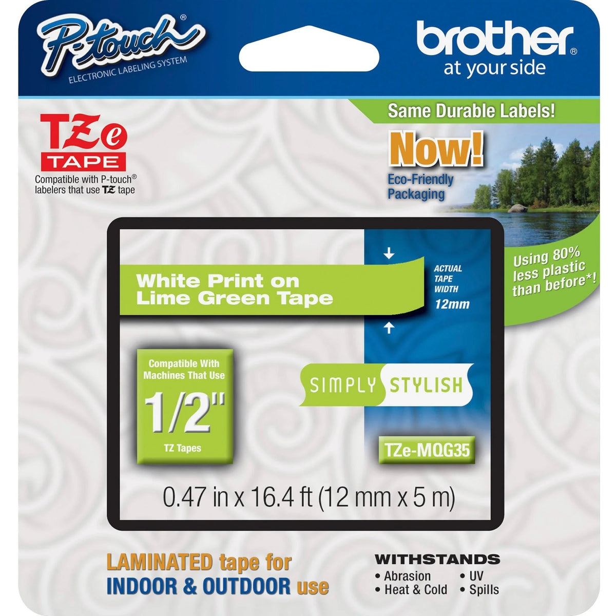 P-touch TZe Lime Green Laminated Tape - Water & Chemical Resistant - Label Maker Supplies