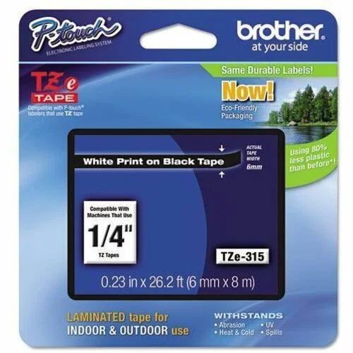 P-touch TZe White Laminated Tape Cartridge - 1/4’’ Width - Water Grease Grime & Temperature Resistant - Label Maker