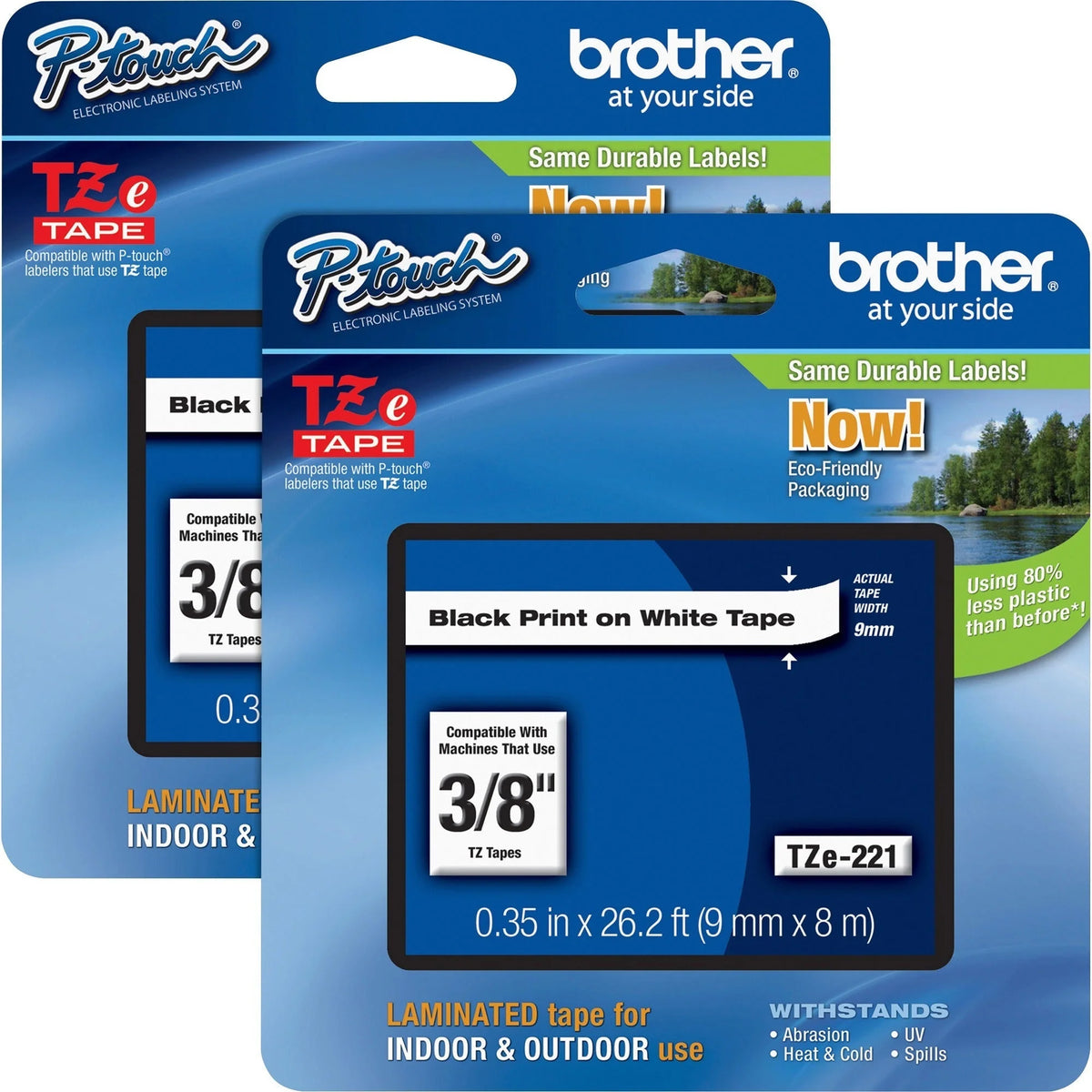 P-touch TZe White Polyester Film Tape Cartridges - 3/8’’ Width - Water Grease & Temperature Resistant - 2-Pack - Label