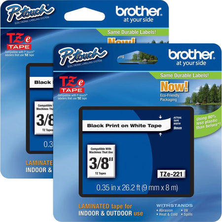 P-touch TZe White Polyester Film Tape Cartridges - 3/8’’ Width - Water Grease & Temperature Resistant - 2-Pack - Label