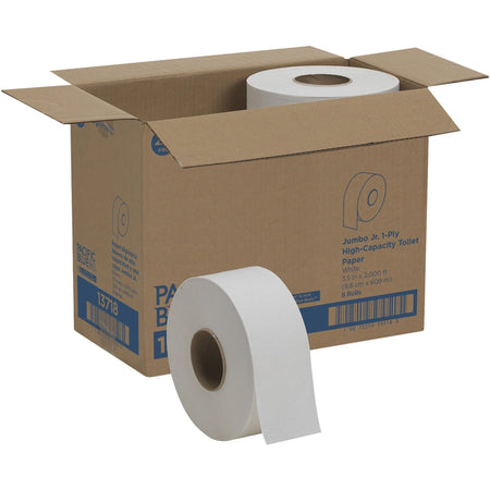 Pacific Blue Basic Jumbo Jr. Toilet Paper: High-Capacity 1-Ply Rolls - 2000 ft - White - 8/Ctn - Bathroom Tissue