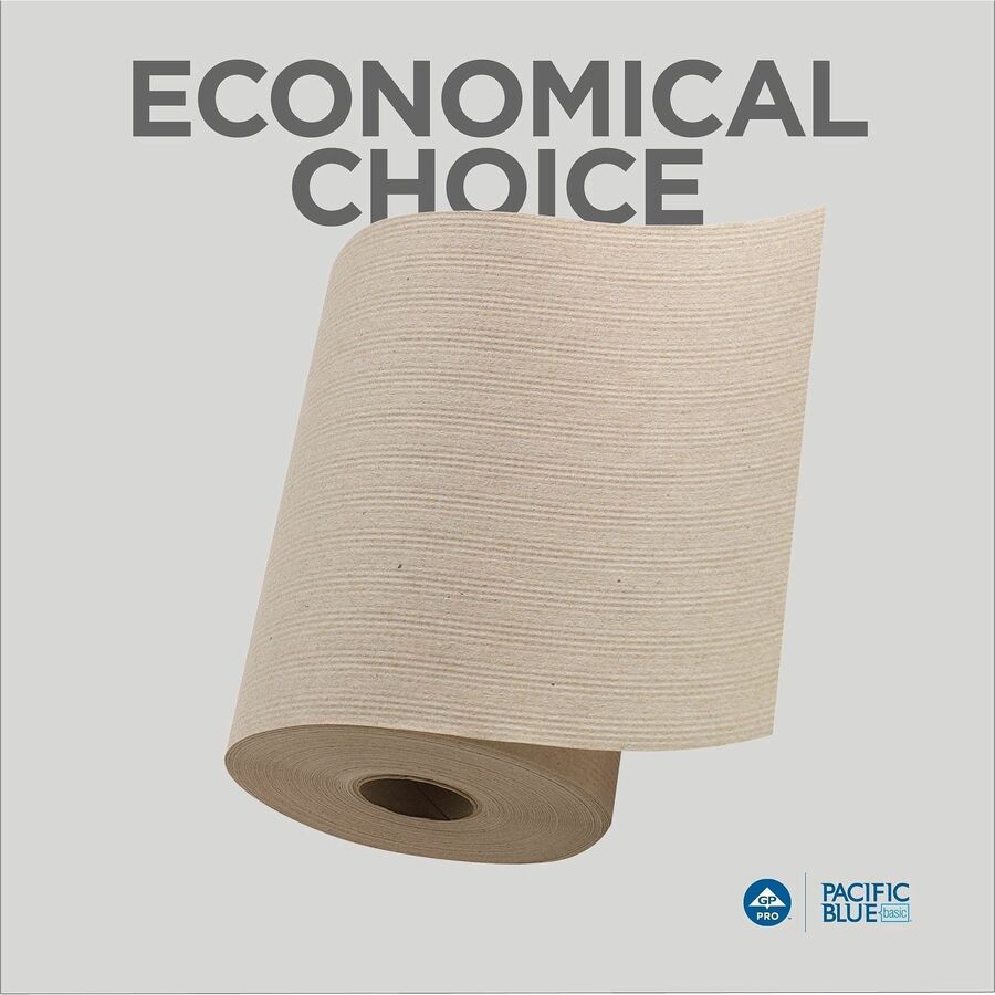 Pacific Blue Basic Recycled Paper Towel Roll - 1 Ply - 7.87’’ Width x 350 ft Length - Natural - 12 / Carton - Towels