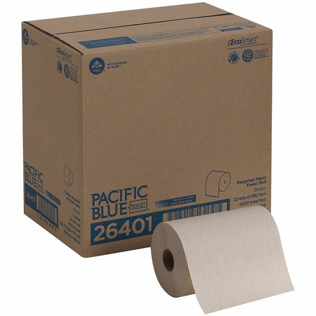 Pacific Blue Basic Recycled Paper Towel Roll - 1 Ply - 7.87’’ Width x 350 ft Length - Natural - 12 / Carton - Towels
