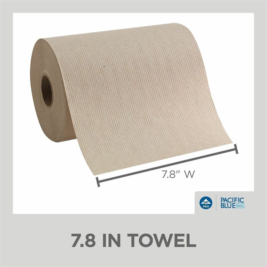 Pacific Blue Basic Recycled Paper Towel Roll - 1 Ply - 7.87’’ Width x 350 ft Length - Natural - 12 / Carton - Towels