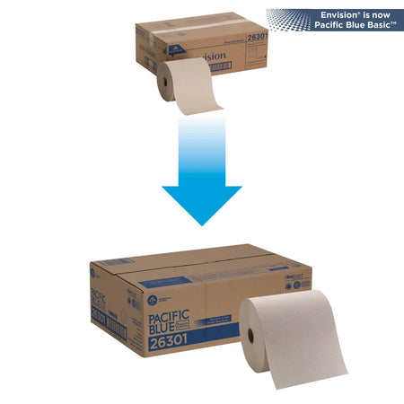 Pacific Blue Basic Recycled Paper Towel Roll - 1 Ply 800 ft - Brown (6/Carton) - Towels