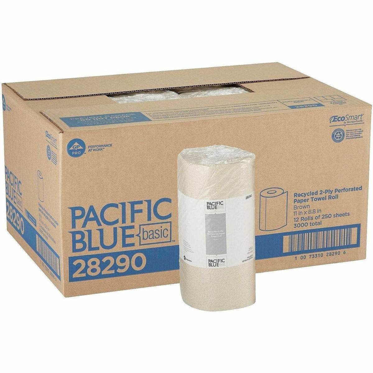 Pacific Blue Basic Recycled Perforated Paper Roll Towel - 1500