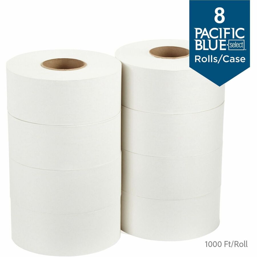 Pacific Blue Select Jumbo Jr. Toilet Paper - 2 Ply1000 ft Length - 9’’ Roll Diameter - White - 8 / Carton - Bathroom