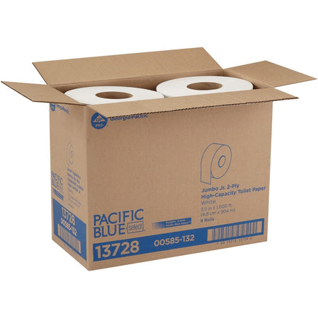 Pacific Blue Select Jumbo Jr. Toilet Paper - 2 Ply1000 ft Length - 9’’ Roll Diameter - White - 8 / Carton - Bathroom