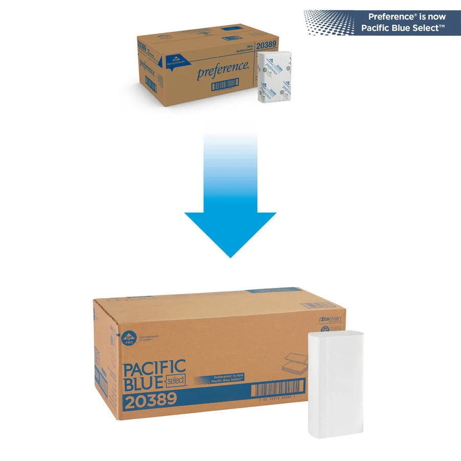 Pacific Blue Select Multifold Paper Towels - Premium 1-Ply White - 250/Pack x 16 Carton