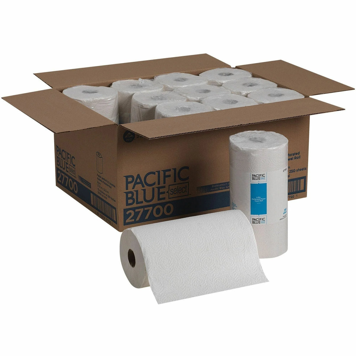 Pacific Blue Select Perforated Paper Towel Roll - 2 Ply 250 Sheets - White 12/Carton - Towels