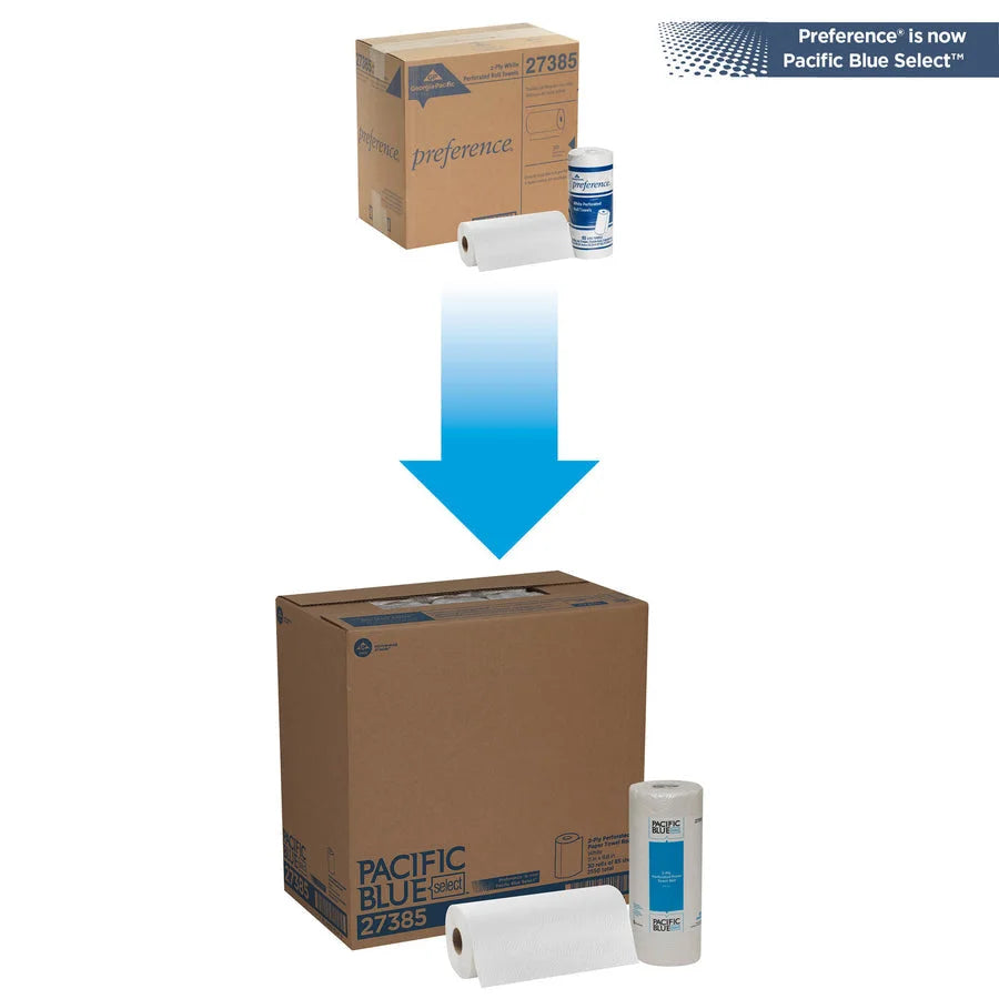 Pacific Blue Select Perforated Paper Towel Roll: 2-Ply 85 Sheets White - 30/Carton - Towels