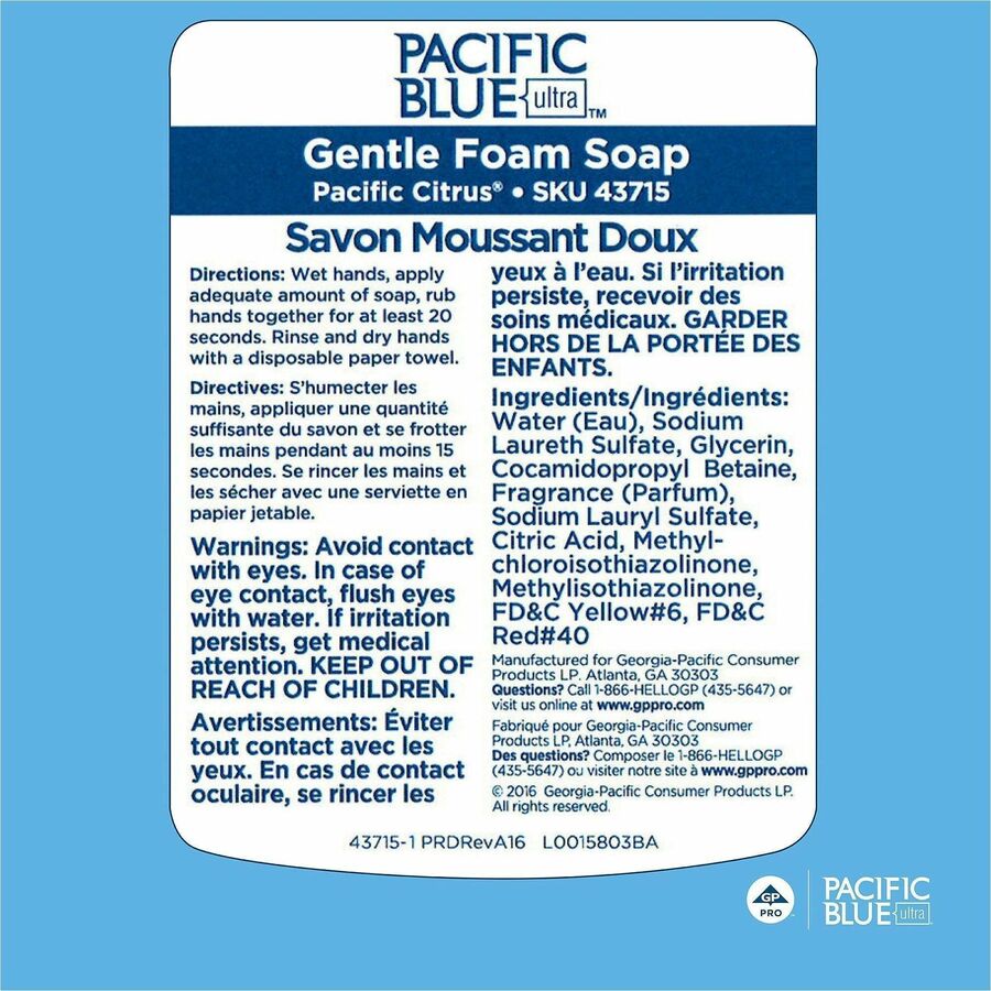 Pacific Blue Ultra Gentle Foam Hand Soap Manual Dispenser Refills - Alternate-Image3