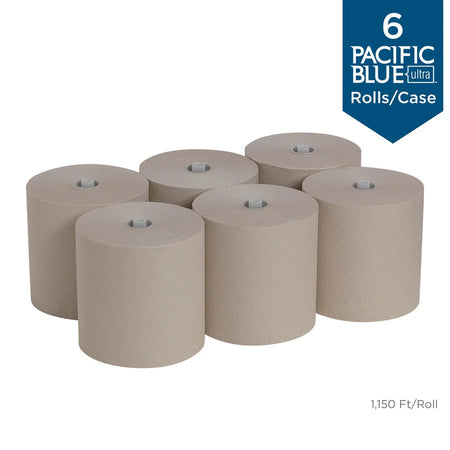 Pacific Blue Ultra Recycled Paper Towel Rolls - 1150 ft Length - Brown - 6 - Towels