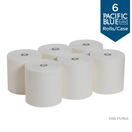 Pacific Blue Ultra Recycled Paper Towel Rolls - High-Capacity 1150 ft - White - 6 - 6/Carton - Towels