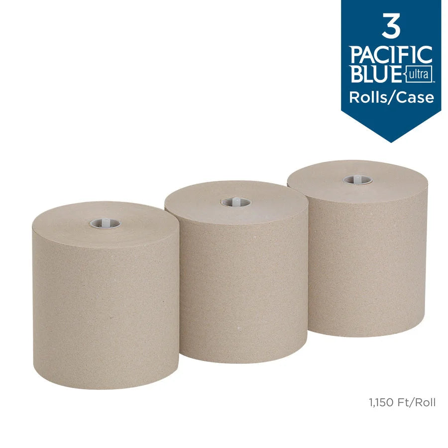 Pacific Blue Ultra Recycled Paper Towel Rolls - High-Capacity 1150 ft - Brown - 3 - Towels