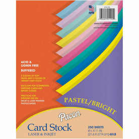 Pacon Cardstock Sheets: Assorted Colors 65 lb - 250 Sheets - Specialty Paper