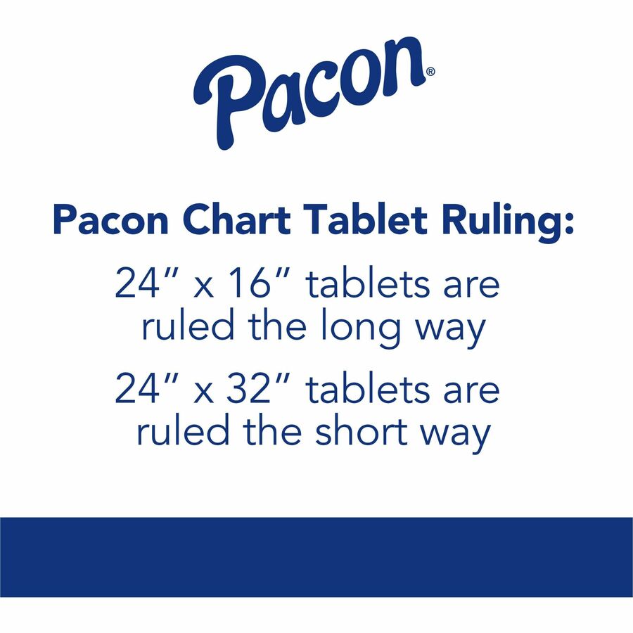 Pacon Chart Table - 70 Sheets - Glue - Ruled Front Ruling - 1’’ - Unruled Margin - 24’’ x 32’’ Sheet Size - White Paper