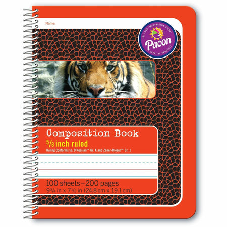 Pacon Composition Book - 100 Sheets - 200 Pages - Spiral Bound - Short Way Ruled Front Ruling - 0.63’’ - Notebooks