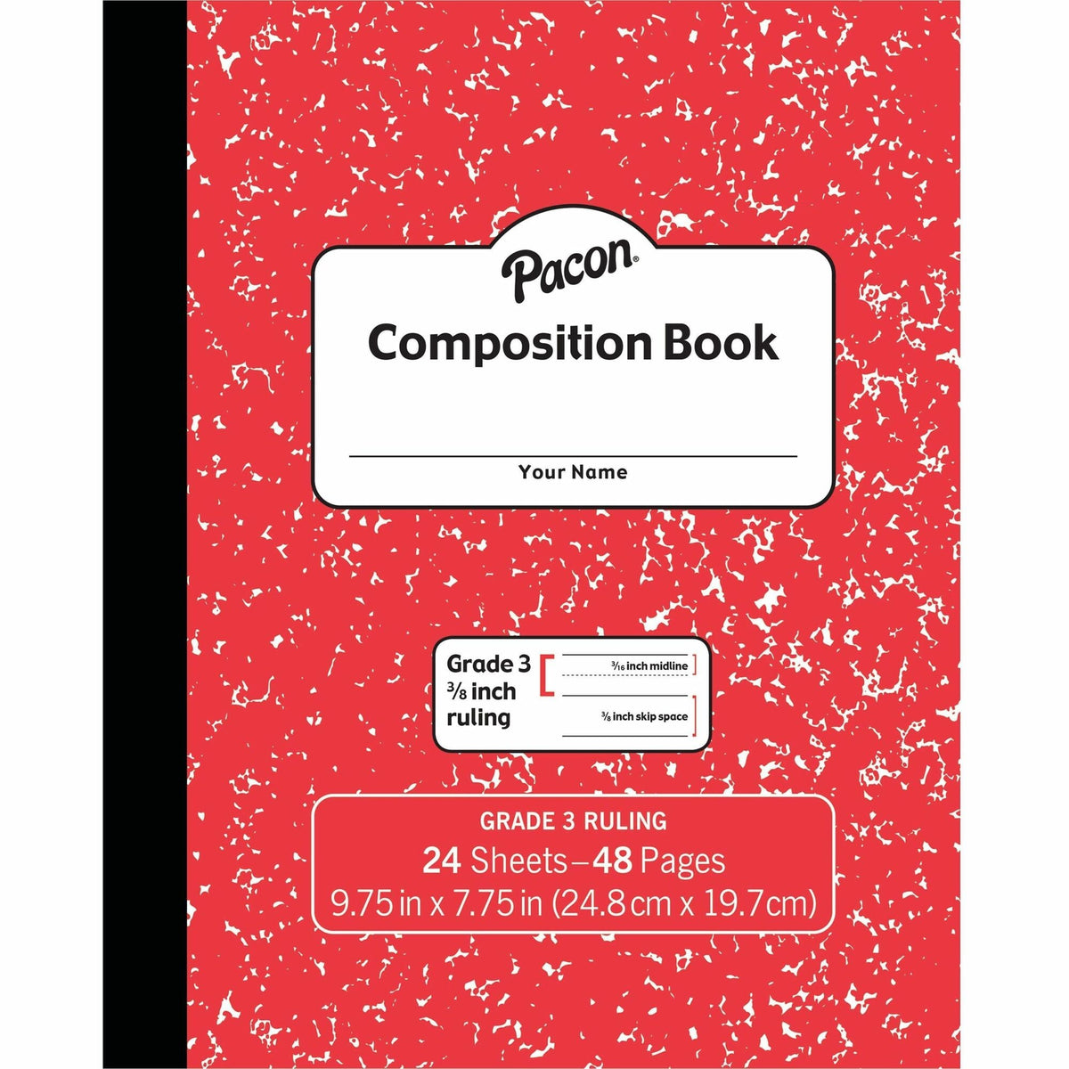 Pacon Composition Book - 24 Sheets - 48 Pages - 9.8’’ Width x 7.5’’ Depth - Red Marble Cover - Durable Soft - 1 Each